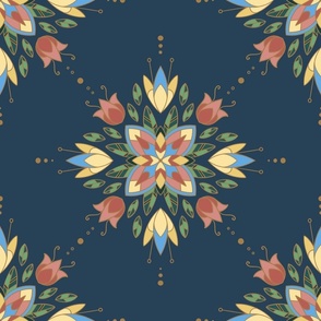Floral Medallion Pink Yellow Blue