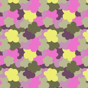 (medium) Abstract Floral Camo - Purples and Lime green