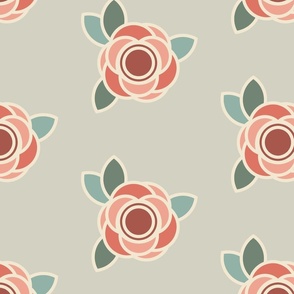 (L) Cathy's roses - a vintage inspired geometric rose motive with trefoil florals in muted colors 