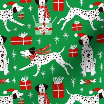 christmas dalmatian green Christmas dog fabric WB23