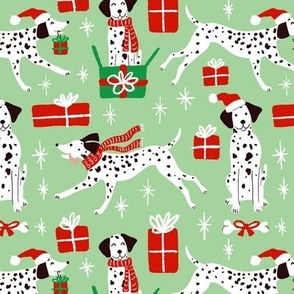 christmas dalmatian light green Christmas dog fabric WB23