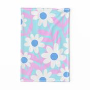 (L) 70S Minimal Abstract Daisy Floral in Bloom Turquoise #minimalfloral #70sfloral #pinkanturquoise #pastels #spoonflowercollection