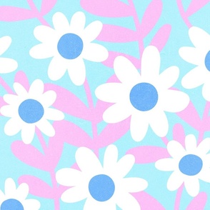 (L) 70S Minimal Abstract Daisy Floral in Bloom Turquoise #minimalfloral #70sfloral #pinkanturquoise #pastels #spoonflowercollection