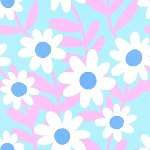 (M) 70S Minimal Abstract Daisy Floral in Bloom Turquoise #minimalfloral #70sfloral #pinkanturquoise #pastels #spoonflowercollection