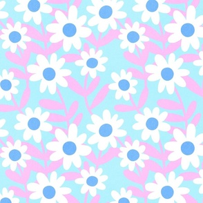 (Sm) 70S Minimal Abstract Daisy Floral in Bloom Turquoise #minimalfloral #70sfloral #pinkanturquoise #pastels #spoonflowercollection