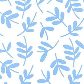 (L) Minimal abstract Dancing Leaves Pastel 1. Blue on White #blueandwhite #boho #minimalnature #abstractleaves