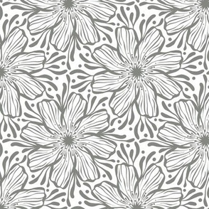 White and pewter grey ink flowers
