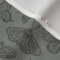 Pewter grey and black line art butterfly print