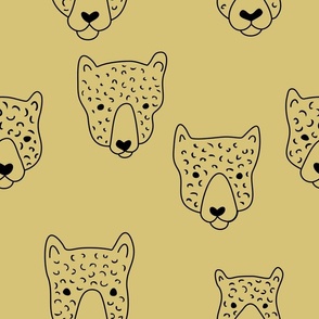 Wild animals jungle kids - cheetah cats with animal spots scandinavian style minimalist boho wallpaper black mustard yellow