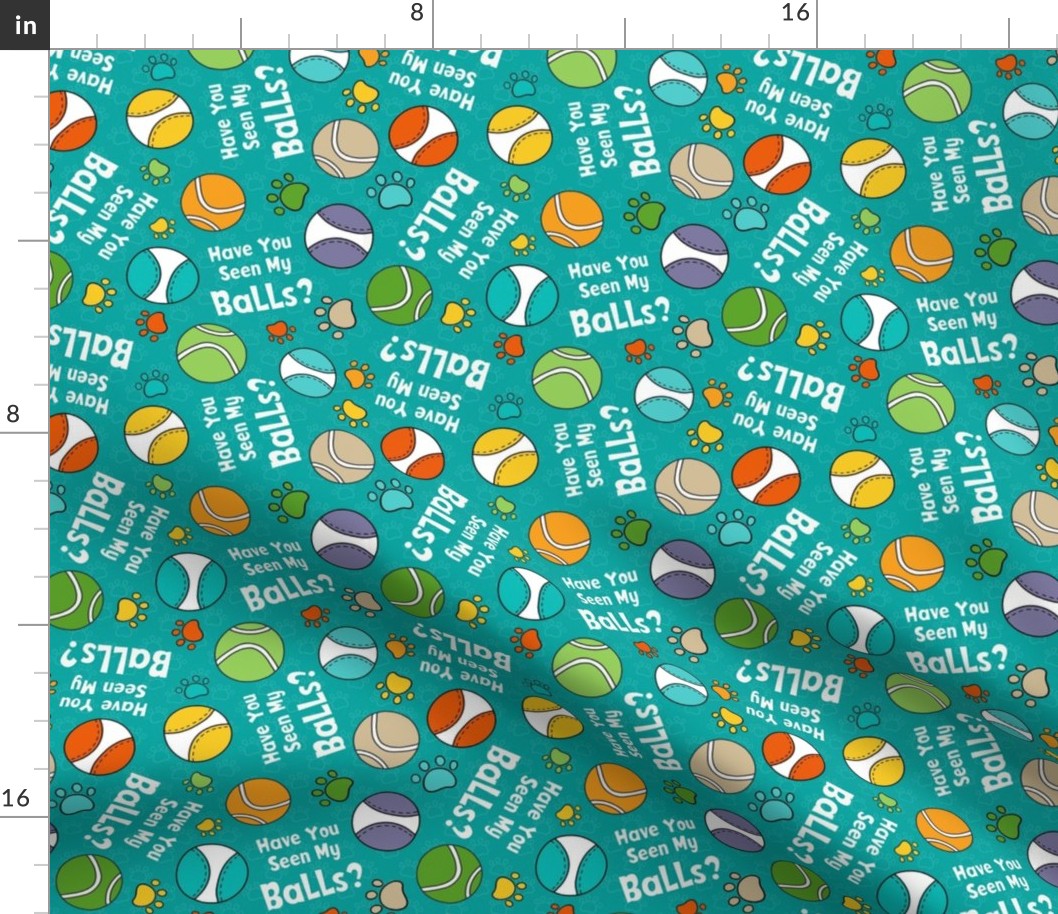 Medium Scale Have You Seen My Balls? Funny Dogs on Turquoise Blue