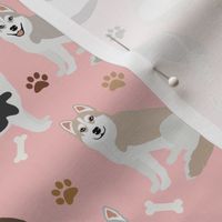 Husky Dog Paws and Bones Pink