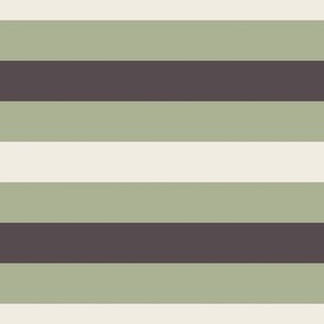 large scale // simple horizontal stripes - creamy white_ light sage green_ purple brown - basic geometric - 1 inch stripe