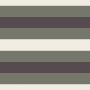 slarge scale // imple horizontal stripes - creamy white_ limed ash green_ purple brown - basic geometric - 1 inch stripe