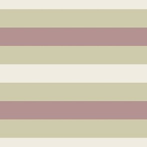 large scale // simple horizontal stripes - creamy white_ dusty rose pink_ thistle green - basic geometric - 1 inch stripe