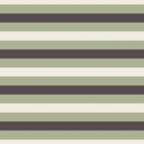 simple horizontal stripes - creamy white_ light sage green_ purple brown - basic geometric - half inch stripe
