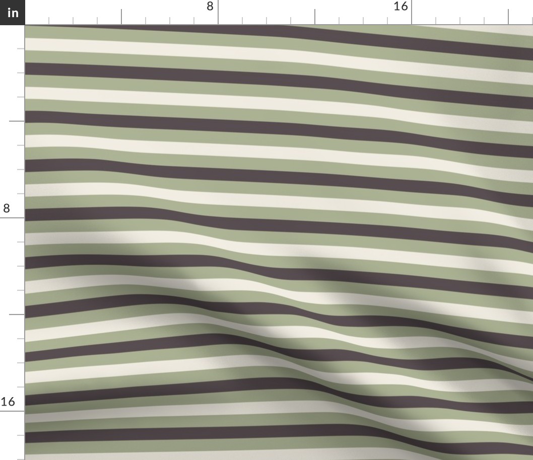 simple horizontal stripes - creamy white_ light sage green_ purple brown - basic geometric - half inch stripe