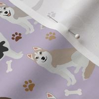 Husky Dog Paws and Bones Purple