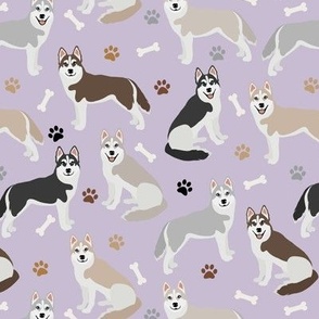 Husky Dog Paws and Bones Purple