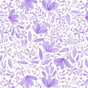 Lilac purple and white ditsy watercolor flowers