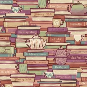 Book Stacks and Tea, 70s inspired colours, medium