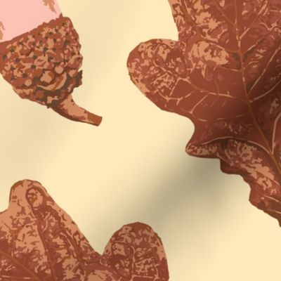   (L) Copper Fall Leaves and Acorns on Cream