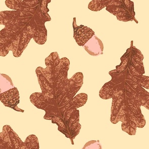   (L) Copper Fall Leaves and Acorns on Cream
