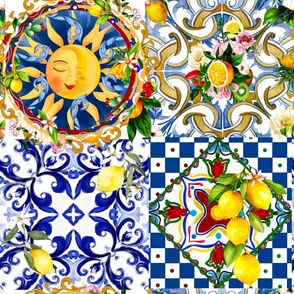 Sicilian sun,half moon,tiles,crescent,majolica,lemon art