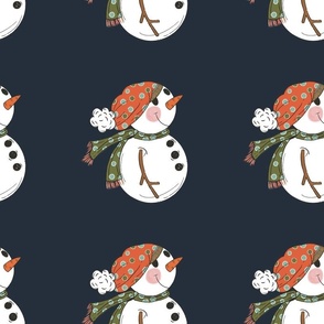 Snowman Illustration, Winter-themed, Adorable Snowman, Polka Dot Snowman, Red Green Navy Mint, Winter Beanie & Scarf, Winter Gear, Festive Holiday, Cute Snowman, Polka Dot Winter, Whimsical Snowman, Holiday Themed, Playful Winter, Joyful Snowman