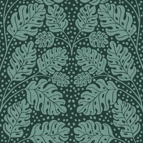 Monstera Leaves on Jungle Green  | Large Version | Bohemian Style Pattern in Shades of Green