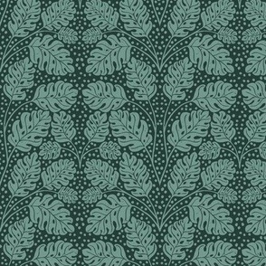 Monstera Leaves on Jungle Green  | Medium Version | Bohemian Style Pattern in Shades of Green