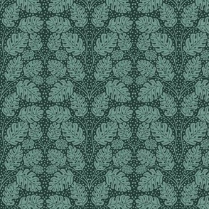 Monstera Leaves on Jungle Green  | Small Version | Bohemian Style Pattern in Shades of Green
