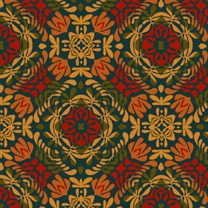 Batik Boho Bandana Pattern in Emerald Green, Ruby Red, Gold and Turquoise