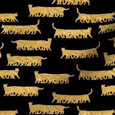 Humorous and Fun Faux-Foil Gold Cat Multiped Caterpillar Repeat on Black