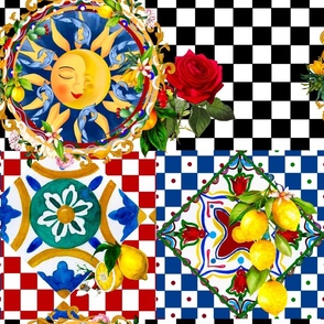 Sicilian sun,half moon,check,roses,majolica,lemon art
