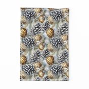 Snow Covered Faux Silver and Gold_Pinecones Watercolor