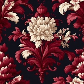 Red & Cream Floral Damask