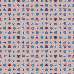 Small  Scale Playful Polka Bears Blue on Pale Pink Background