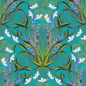 Walk with Me Turquoise and Teal Bluebells - (Available in a Smaller scale). - Bluebell Woods Collection