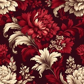 Red & Ivory Red Floral Damask