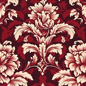 Ivory & Red Floral Damask