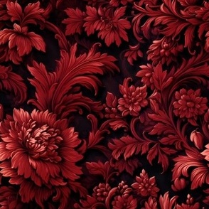 Dark Red Floral Damask