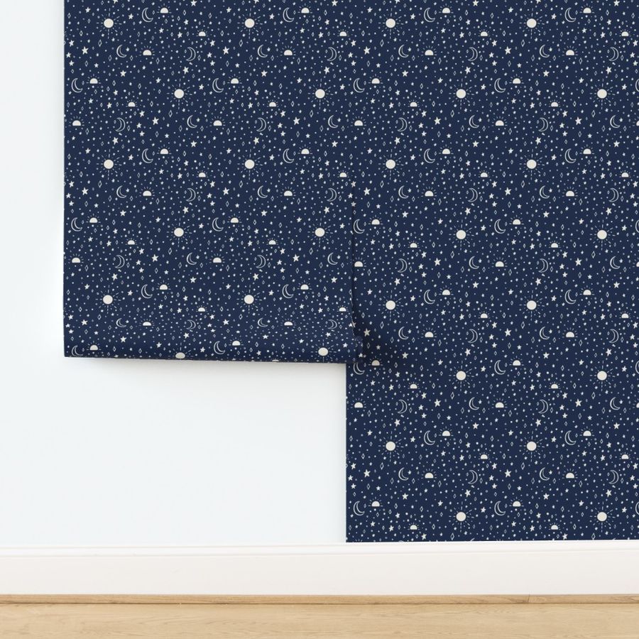 Sun & Moon Celestial Starry Sky, Navy Blue, 12in