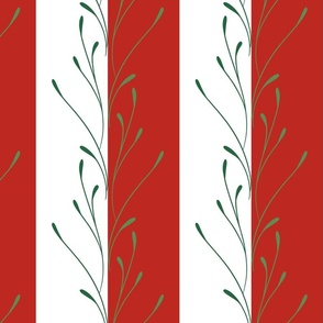 xmas classic stripe - large red and green stripes and twigs -  christmas botanical wallpaper and fabric