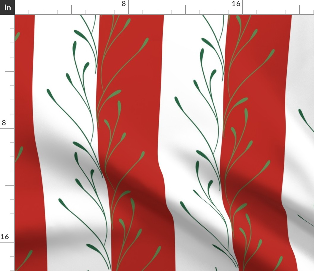 xmas classic stripe - large red and green stripes and twigs -  christmas botanical wallpaper and fabric