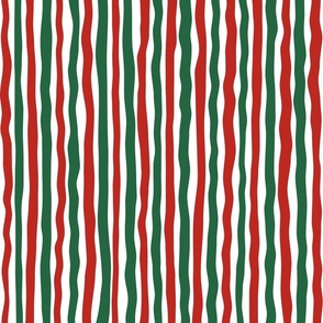 xmas crooked large lines on white - red and green large wonky stripe - christmas wallpaper and fabric