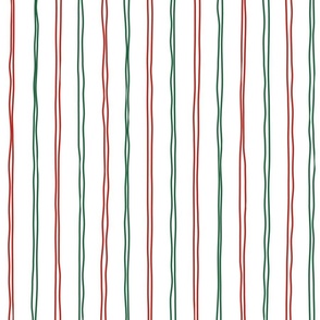 xmas duo crooked lines on white - red and green wonky stripe - christmas wallpaper and fabric