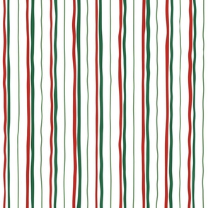 xmas crooked lines on white - red and green thin wonky stripe - christmas wallpaper and fabric