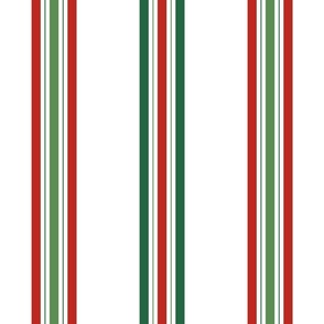 xmas classic stripe - thin and medium lines green and red on white - christmas stripe wallpaper and fabric