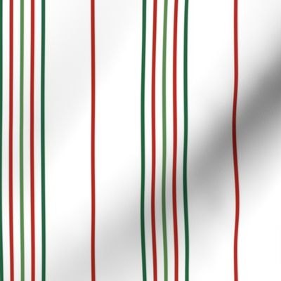 xmas classic stripe - thin red and green lines on white - christmas stripe wallpaper and fabric