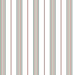 xmas classic stripe - thin red and green lines on white - christmas stripe wallpaper and fabric